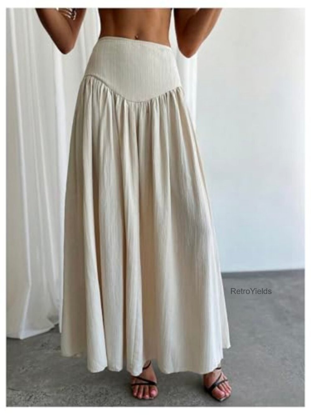 Women's High Waist Pleated Flowy Maxi Skirt with Pocket - Picture 6 of 6